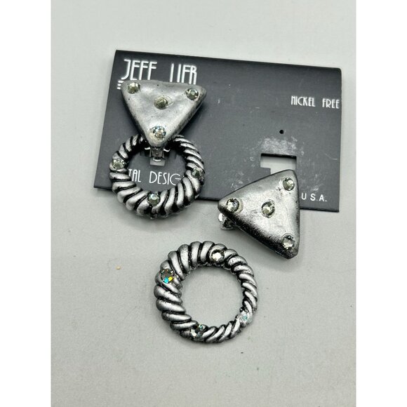 Jeff Lieb Vtg Silver Rhinestone Clip On Earrings Door Knockers Removable Dangles - Picture 5 of 7
